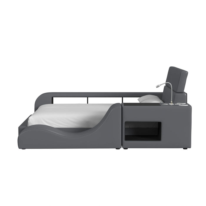 Valari Transformer Bed with Electronic Features in Grey PU