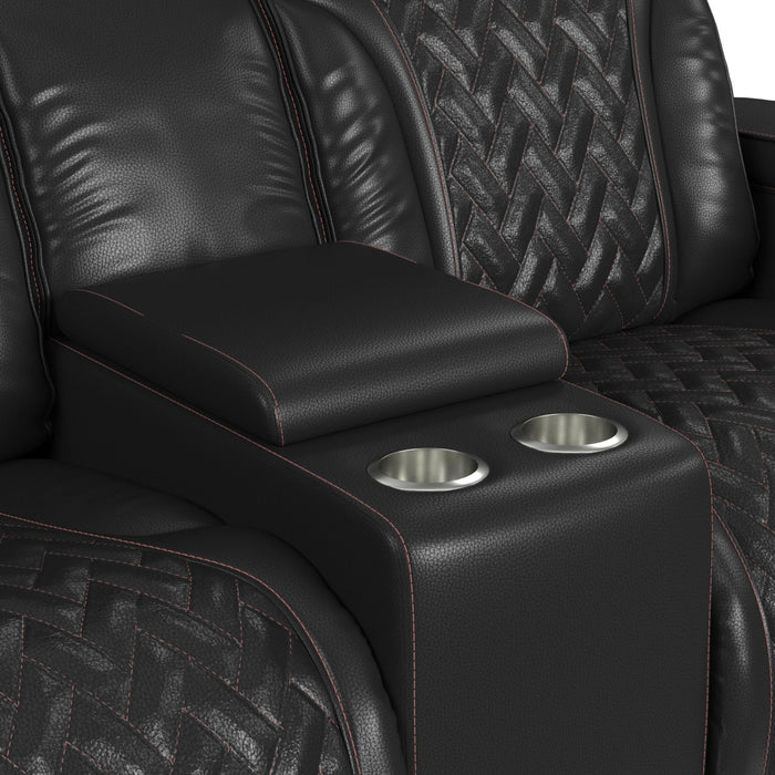 Prime Time P3 Living Room Set in Jett Black with Red Stitching