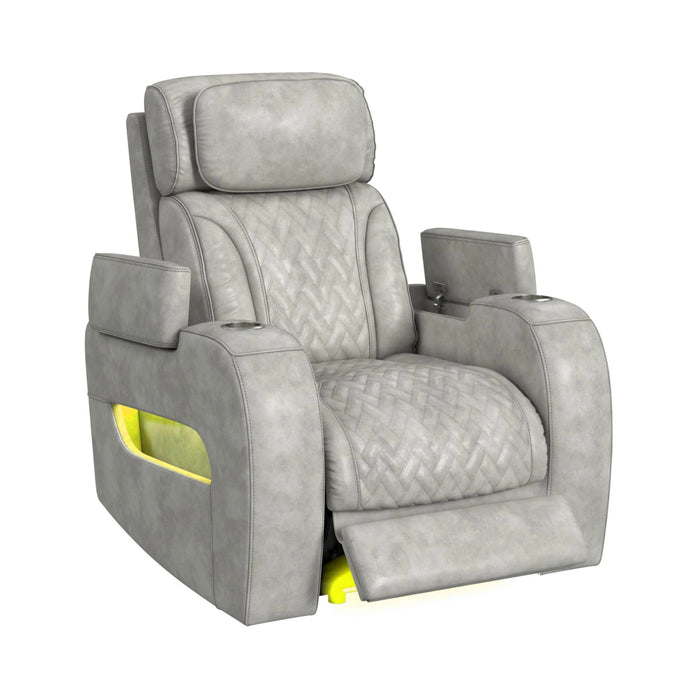 Prime Time P3 3PC Living Room Set with 7 Colors LED in Leather Gel Light Grey-Sofa, Loveseat & Recliner