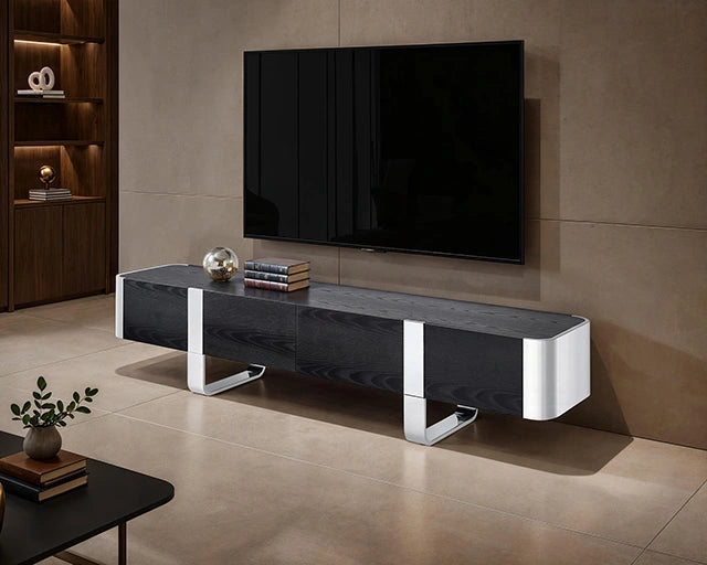 Leknes TV Stand Black w/ Silver Frame
