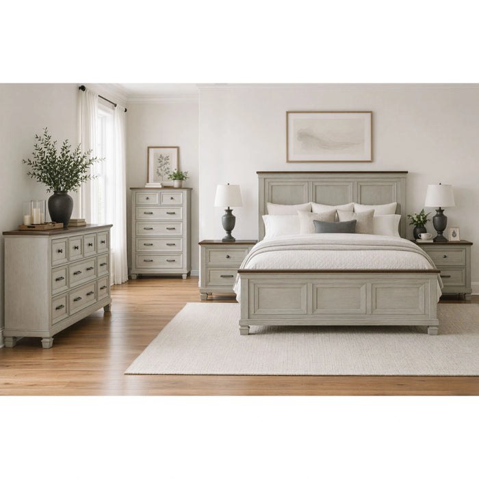 Farmington Bedroom Set in Medium Brown and Washed Stone
