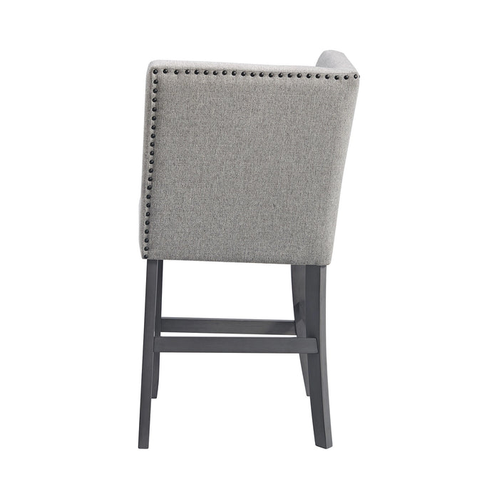 Seneca Counter Corner Bench with Upholstered Back and Grey Fabric