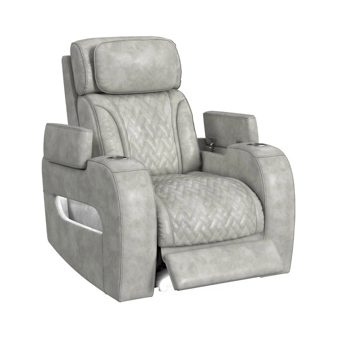 Prime Time P3 Recliner with 7 Colors LED, Cup Holders and Wireless Charger Controller in Leather Gel Light Grey