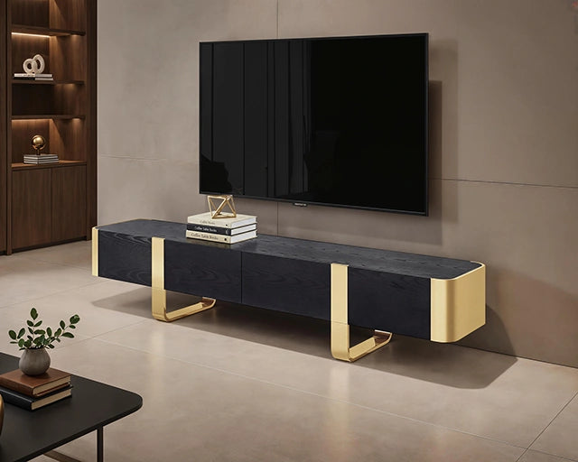 Leknes TV Stand Black w/ Gold Frame