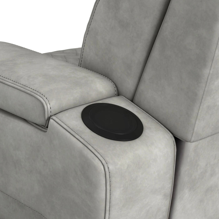 Prime Time P3 Sofa with DDT, 3.0 Table, 7 Colors (LED and Cup Holders), Reading Light, Vibration, speaker, and Heat Massage in Leather Gel Light Grey