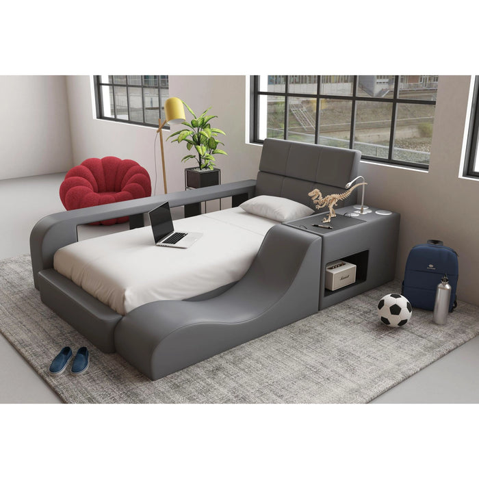 Valari Transformer Bed with Electronic Features in Grey PU