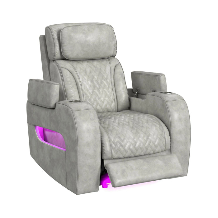 Prime Time P3 3PC Living Room Set with 7 Colors LED in Leather Gel Light Grey-Sofa, Loveseat & Recliner