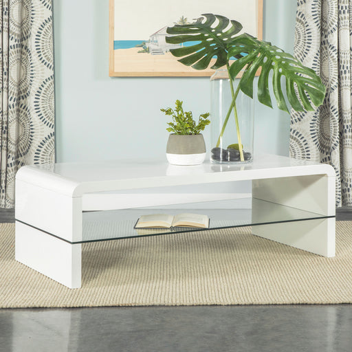 Airell Rectangular Coffee Table with Glass Shelf White High Gloss image