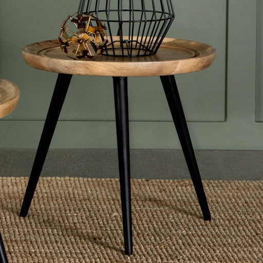 Zoe Round End Table with Trio Legs Natural and Black image