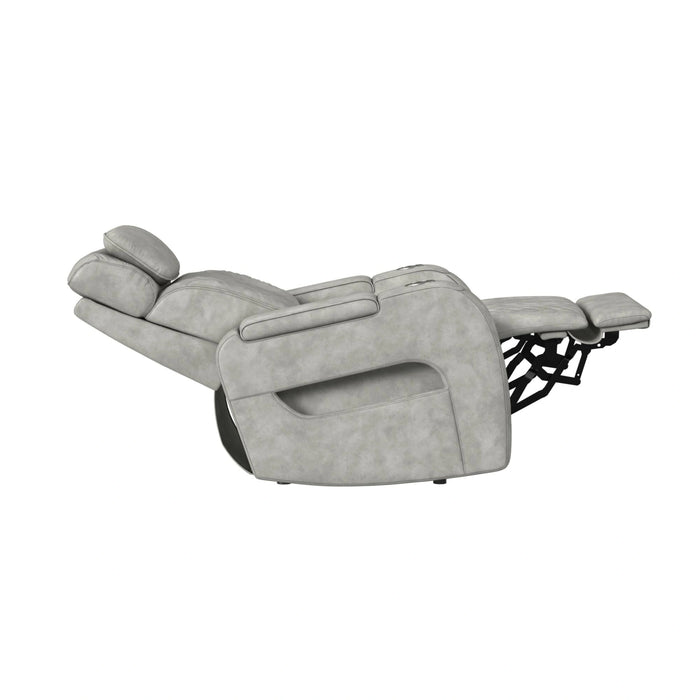 Prime Time P3 Recliner with 7 Colors LED, Cup Holders and Wireless Charger Controller in Leather Gel Light Grey