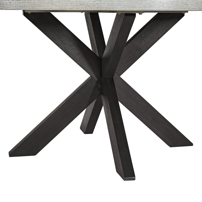 Axel 5PC Standard Height Dining Set in Espresso-Round Table and Four Light Grey Fabric Chairs