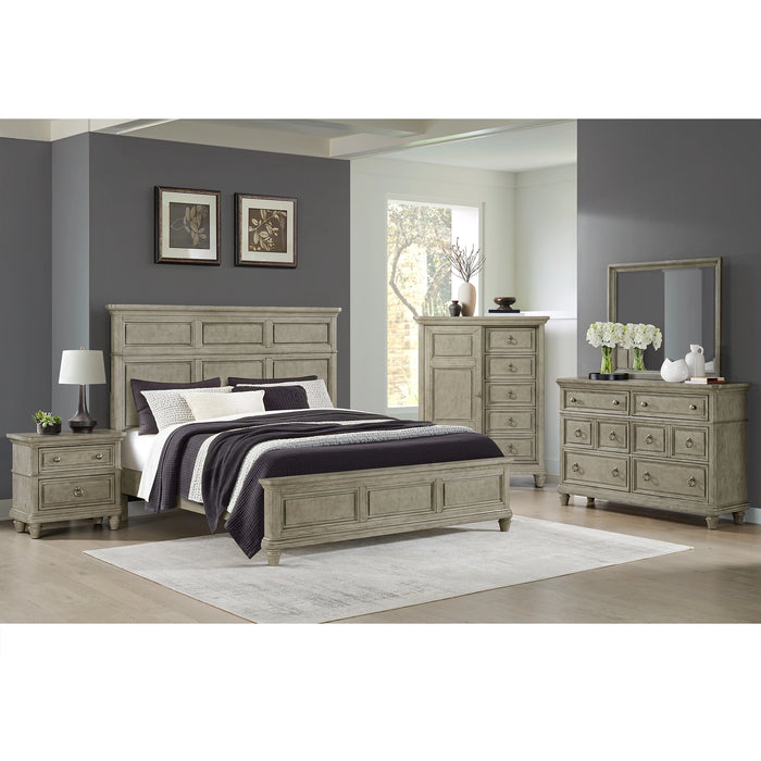 Whit-Ash Panel Bedroom Set with Door Chest in Light Grey
