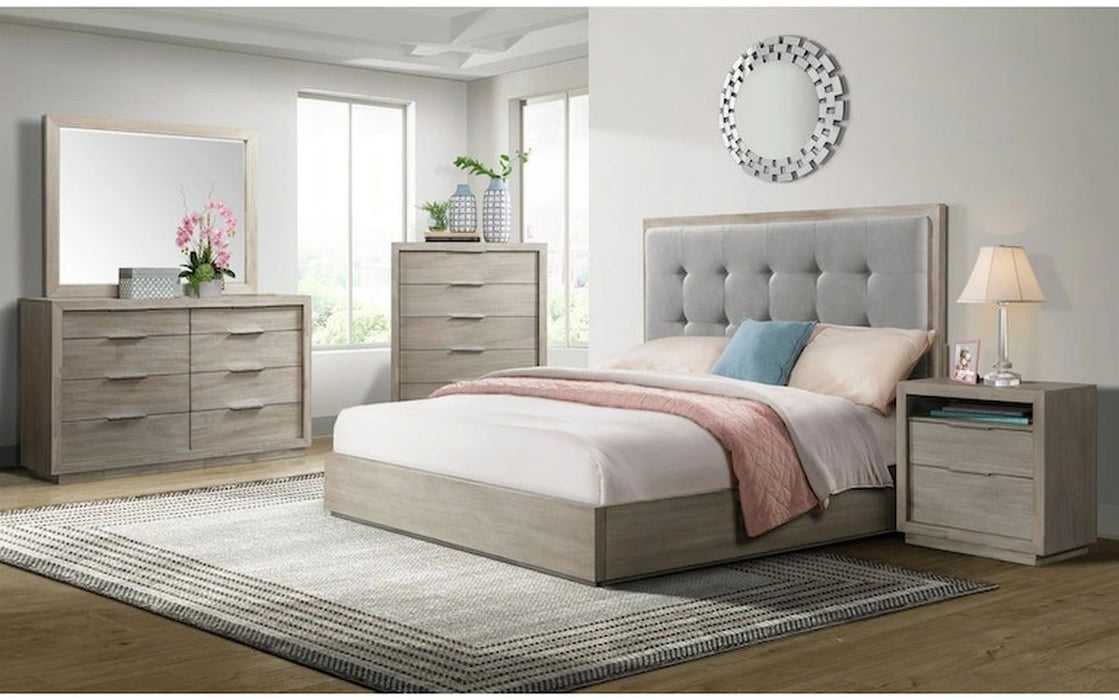 Elements International Arcadia Queen Upholstered Panel Bed in Gray
