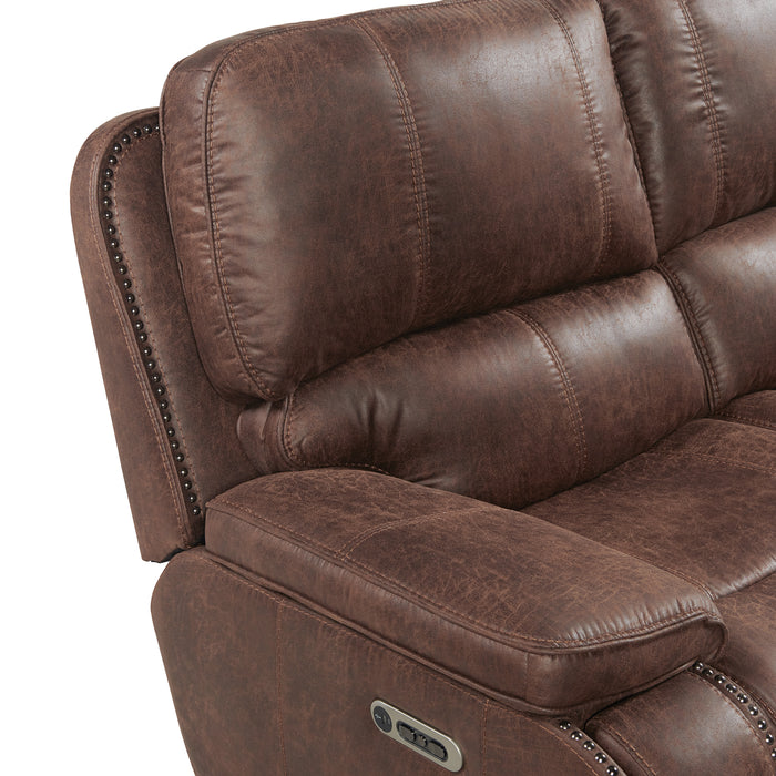Atlantis Power Motion Loveseat with Power Motion Head Recliner & Console in Heritage Brown