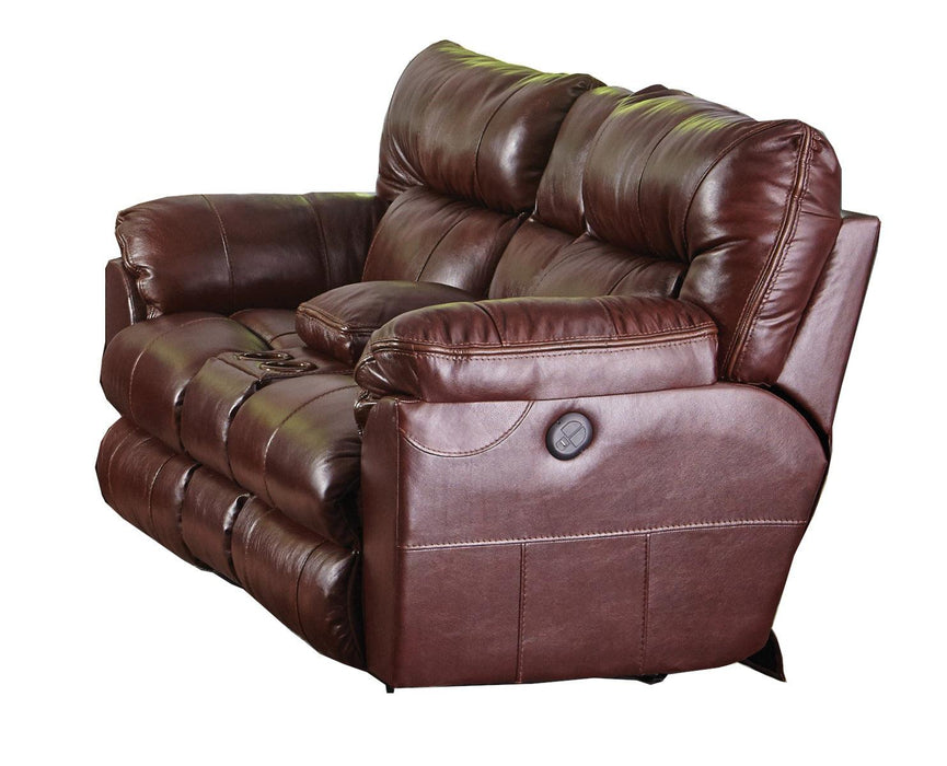 Catnapper Milan Power Lay Flat Reclining Console Loveseat in Walnut 64349