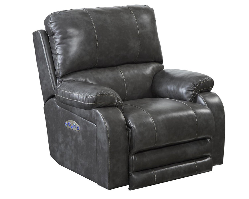 Catnapper Thornton Power Headrest/Power Lay Flat Recliner in Steel