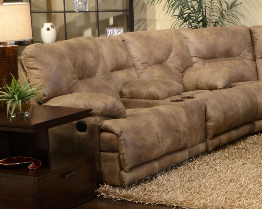 Catnapper Voyager Power Lay Flat Reclining Console Loveseat in Brandy