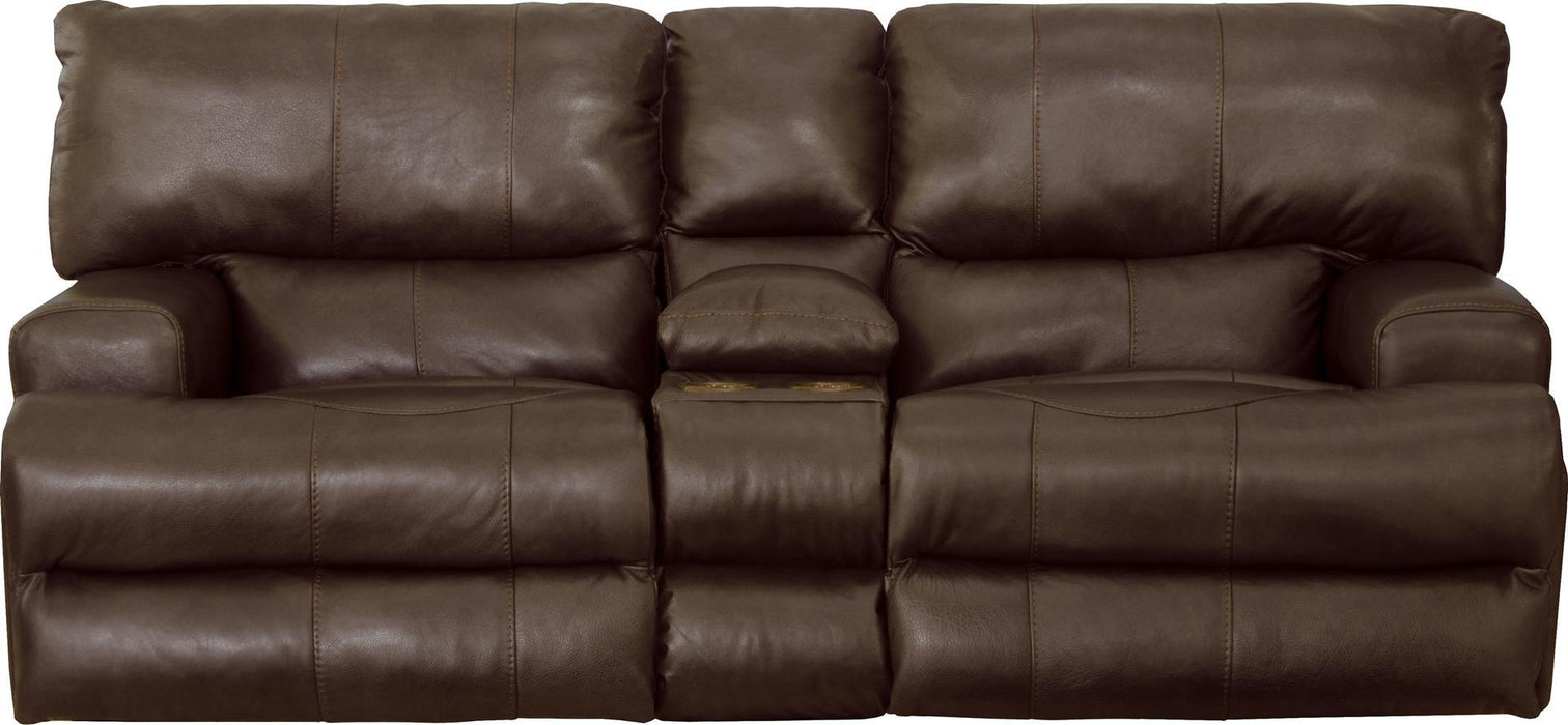 Catnapper Wembley Power Headrest w/ Lumbar Lay Flat Reclining Console Loveseat in Walnut 764589 image