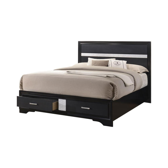 Miranda California King. E.King, & Queen 2-drawer Storage Bed Black & White