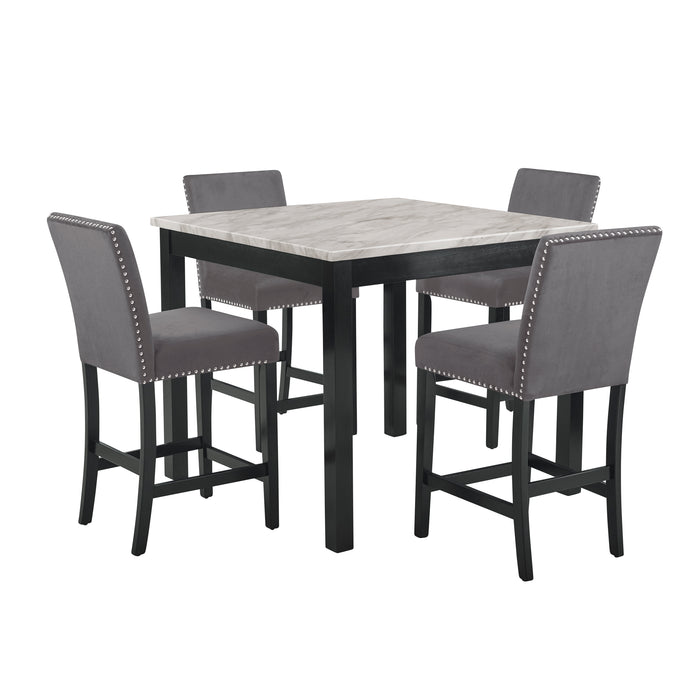 Celeste 5Pc 42" Marble Finish Counter Table & 4 Chairs-Gray