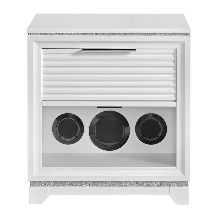 Denmark 1-Drawer Nightstand with Speaker and USB in White