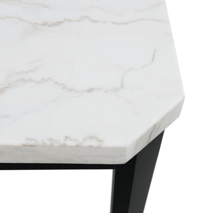 Francesca White Marble Rectangular 5PC Dining Set-Table & Four Grey Velvet Chairs