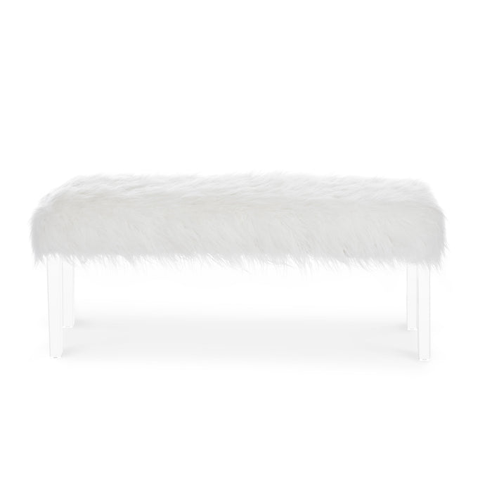 MARILYN UPHOLSTERED WHITE GLAM FAUX FUR BENCH