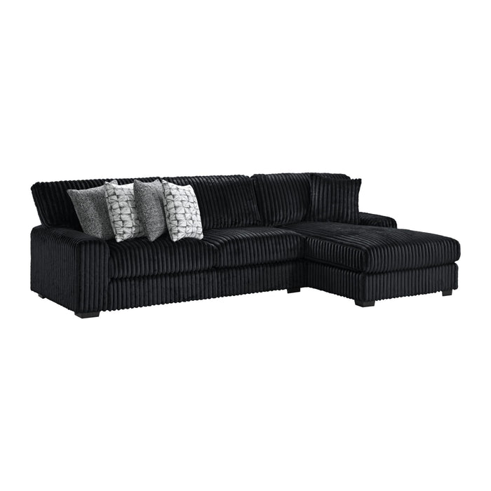 Nightfall LHF Loveseat in Grand Cord Black with 4 Pillows 20" (2 Winkin Walnut, 2 Nod Walnut)