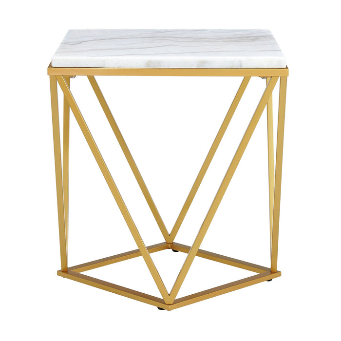 Riko 2PC Occasional Table Set in Gold-Coffee Table & End Table