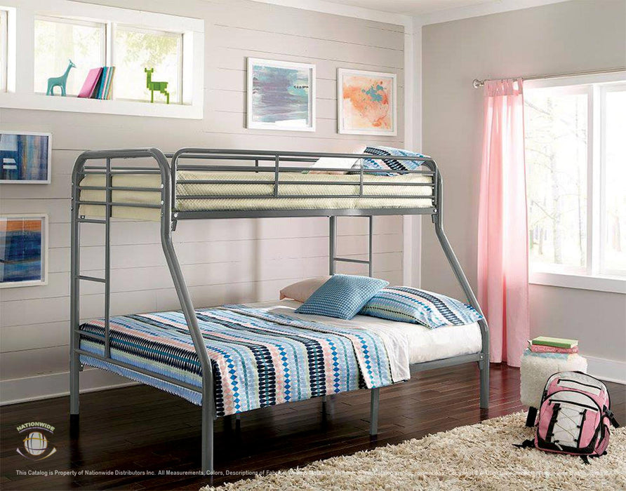 TWIN / FULL GREY TUBULAR METAL BUNKBED - S490