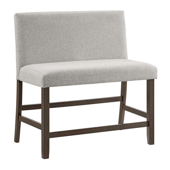 Seneca Counter Bench with Upholstered Back and Grey Fabric