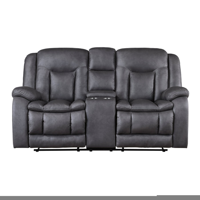 Morello Console Loveseat W/ Dual Recliners-Gray