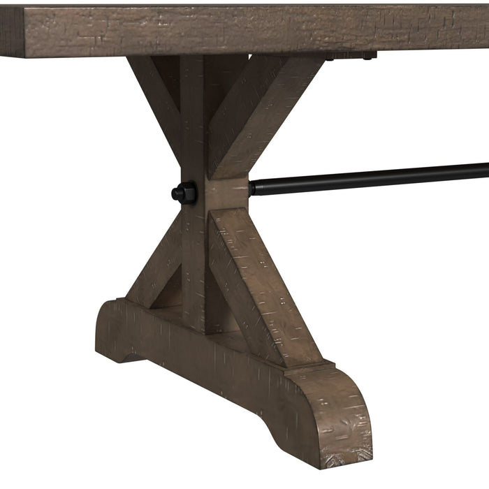 Yellowstone Dining Bench with Metal Bar cross in Medium Brown