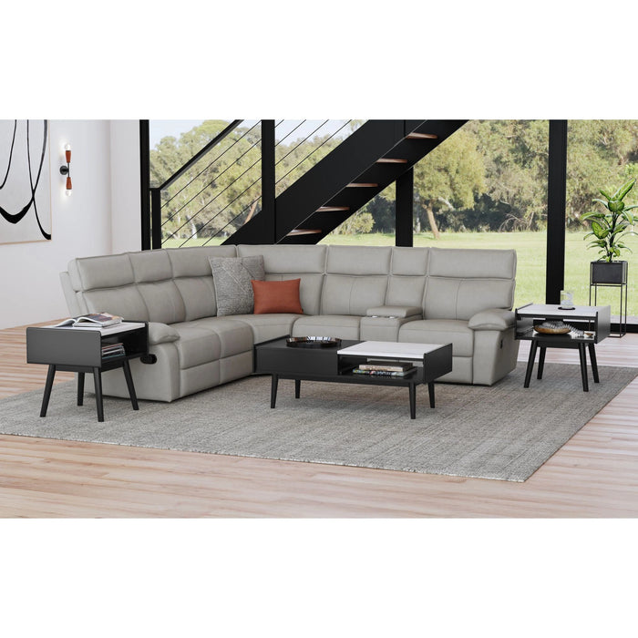 Lanette Coffee Table with White Marble and Lift-Top in Black