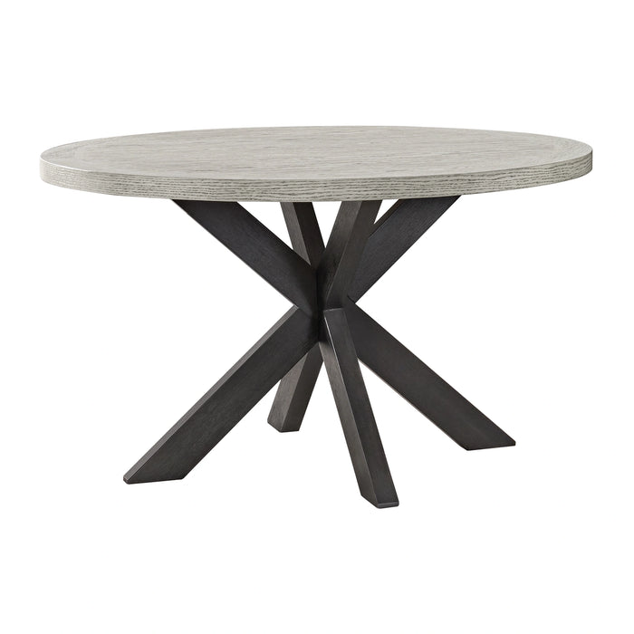 Axel 5PC Standard Height Dining Set in Espresso-Round Table and Four Light Grey Fabric Chairs