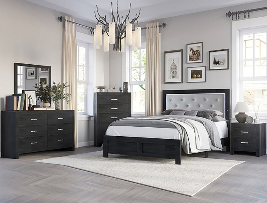 Crown Mark Furniture Jaylen Queen Upholstered Panel Bed in Black