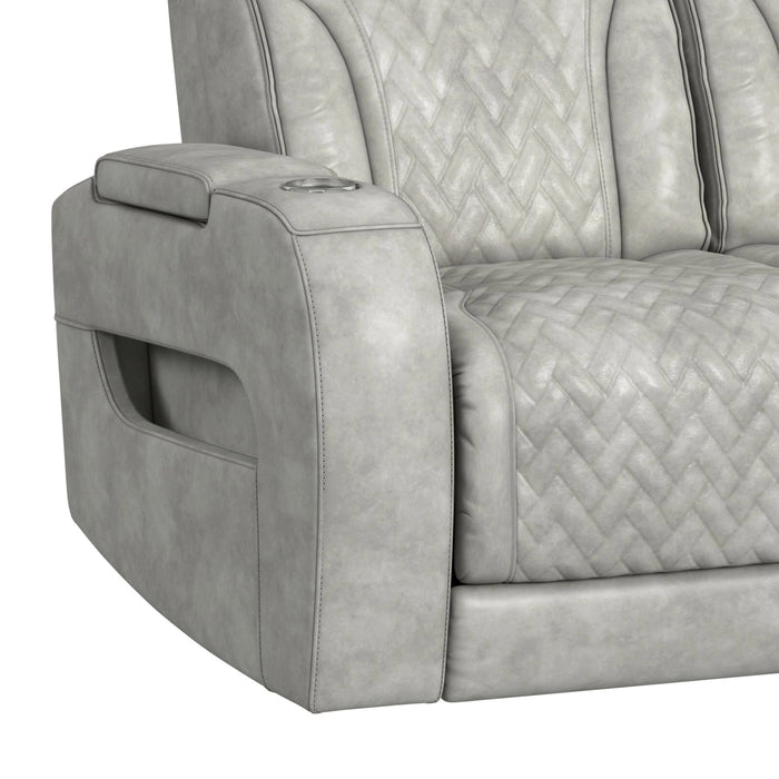 Prime Time P3 3PC Living Room Set with 7 Colors LED in Leather Gel Light Grey-Sofa, Loveseat & Recliner
