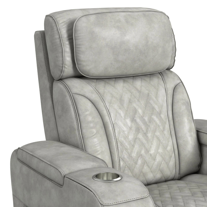 Prime Time P3 Recliner with 7 Colors LED, Cup Holders and Wireless Charger Controller in Leather Gel Light Grey