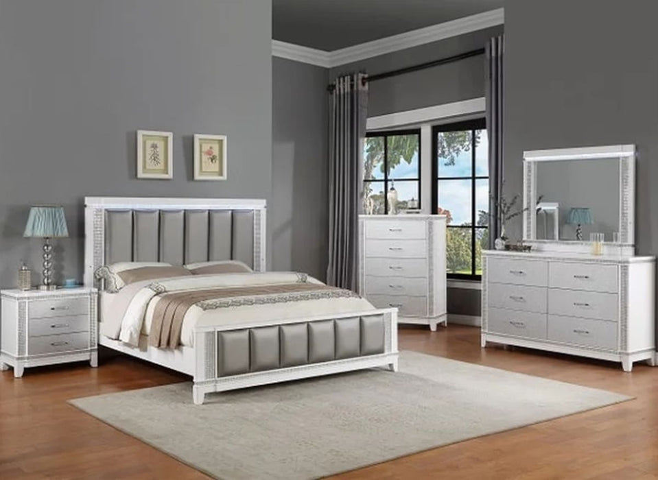 Crown Mark Furniture Ariane King Bed in White and Silver