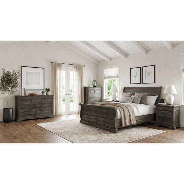 Park Ridge Sleigh Storage Bedroom Set in Charcoal