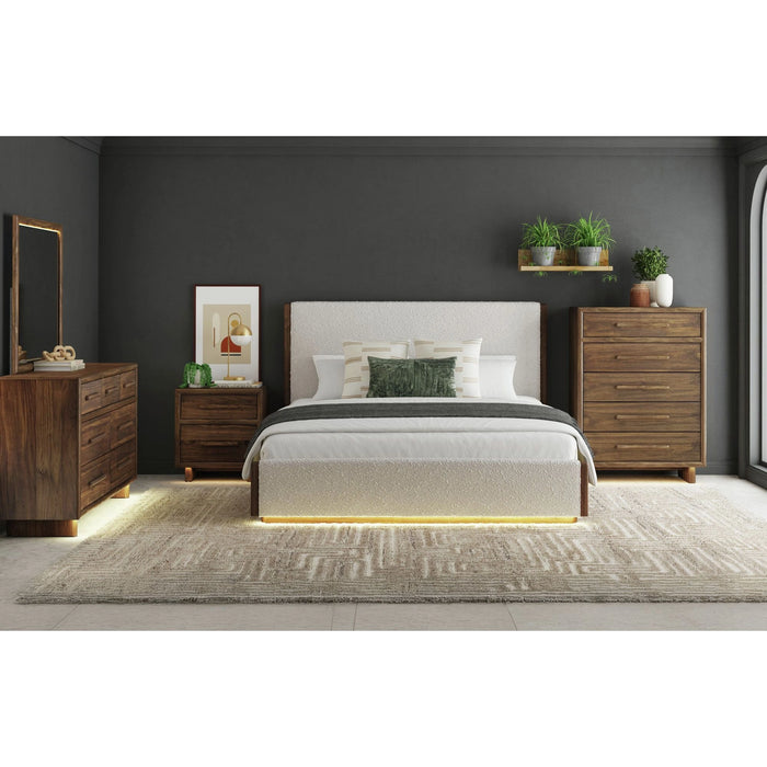 Brisbane UPH Bed with Boucle Beige and LED in Brown