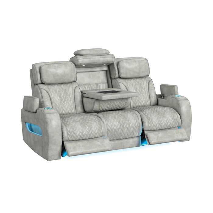 Prime Time P3 3PC Living Room Set with 7 Colors LED in Leather Gel Light Grey-Sofa, Loveseat & Recliner