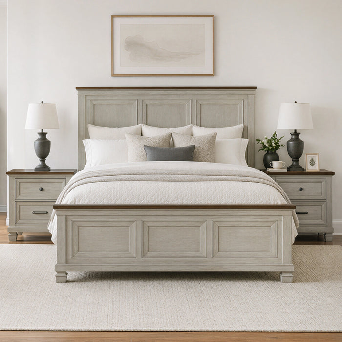 Farmington Bedroom Set in Medium Brown and Washed Stone