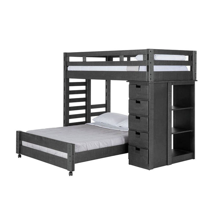 Elements International Vista Twin over Full Basic Loft Bed with Bookcase in Grey image