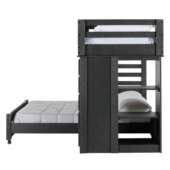 Elements International Vista Twin over Full Basic Loft Bed with Bookcase in Grey