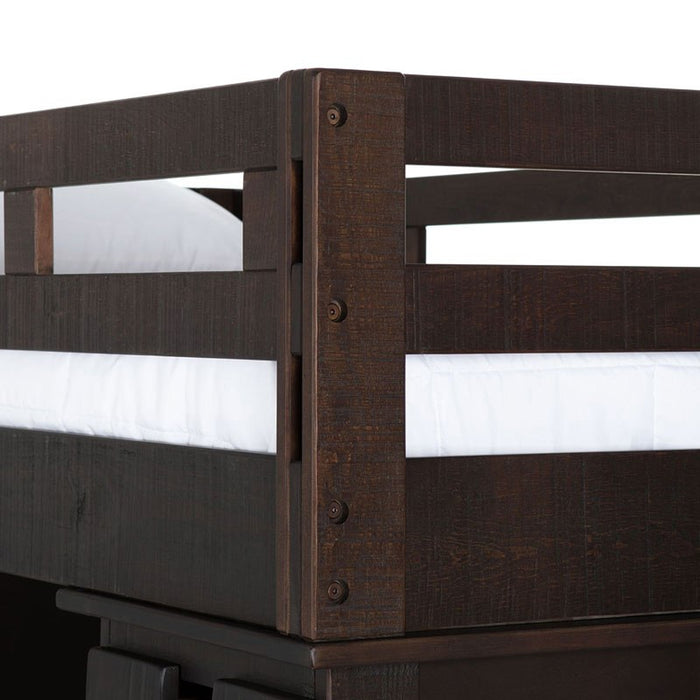 Elements International Vista Twin over Full Basic Loft Bed with Desk in Brown