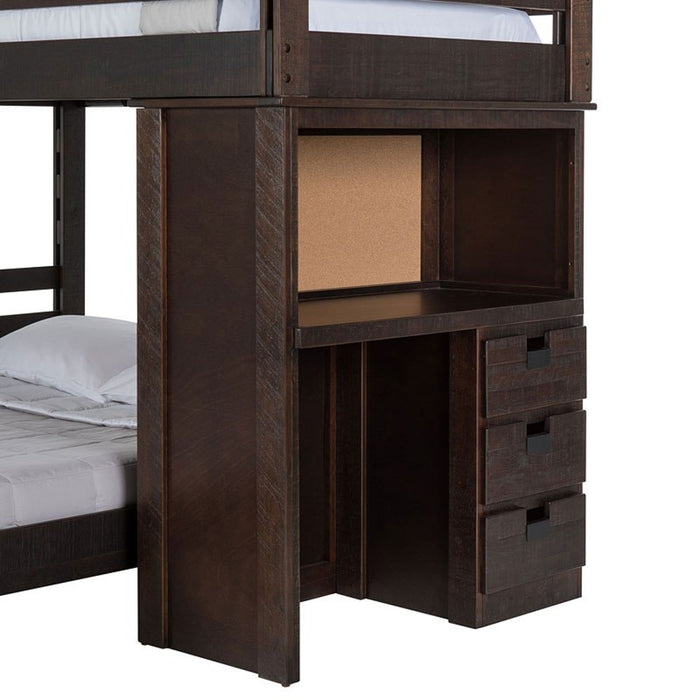 Elements International Vista Twin over Full Basic Loft Bed with Desk in Brown