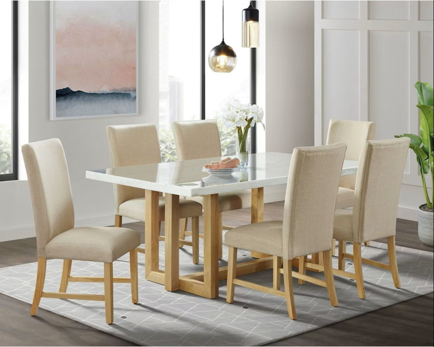 Elements International Morris Dining Table with Marble Top in Natural