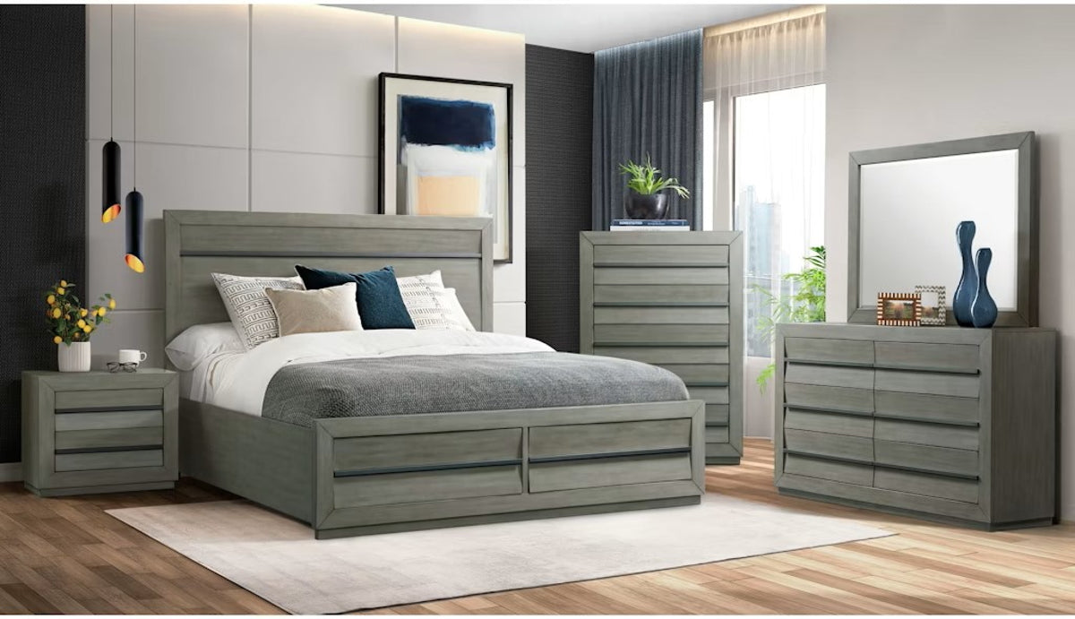 Elements International Zig King Storage Bed in Grey B.25263.QSB